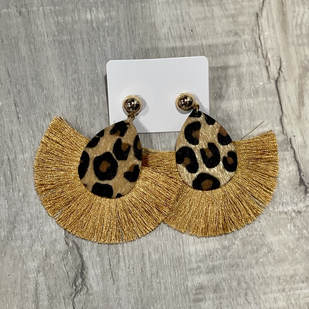 New - Gold Fringe Leopard Earrings